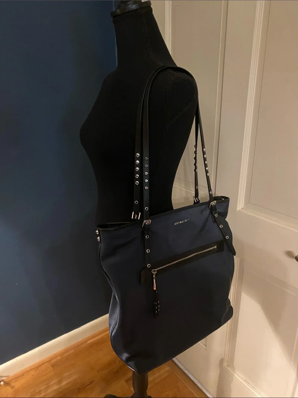 Michael Kors Navy Tote Bag with Studded Straps